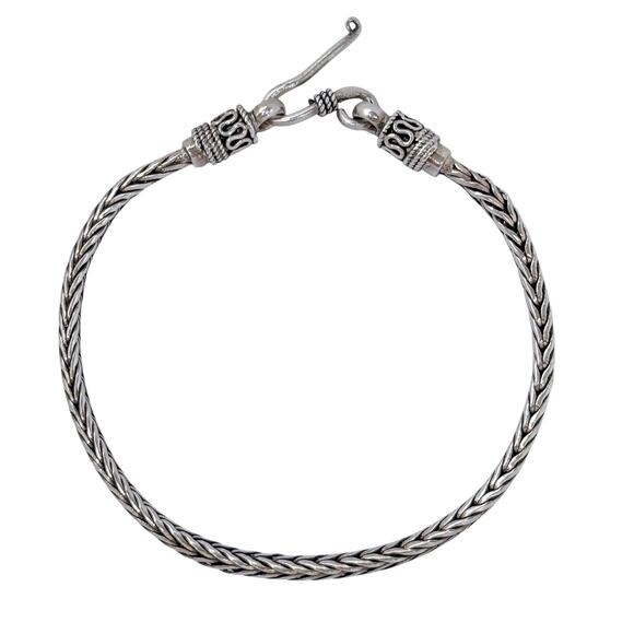 Estate Sterling Silver 925 Wheat Chain Hook Bracelet 8" - Picture 3 of 7